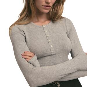 Favorite Daughter Ribbed Gray Henley Top Size M